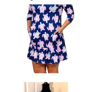 Simply Southern Ivy Turtle Ruffle Dress Sz Large